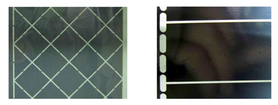 Рис. 4. Два варианта сегментной металлизации пленки, применяемых компанией Faratronic при производстве конденсаторов